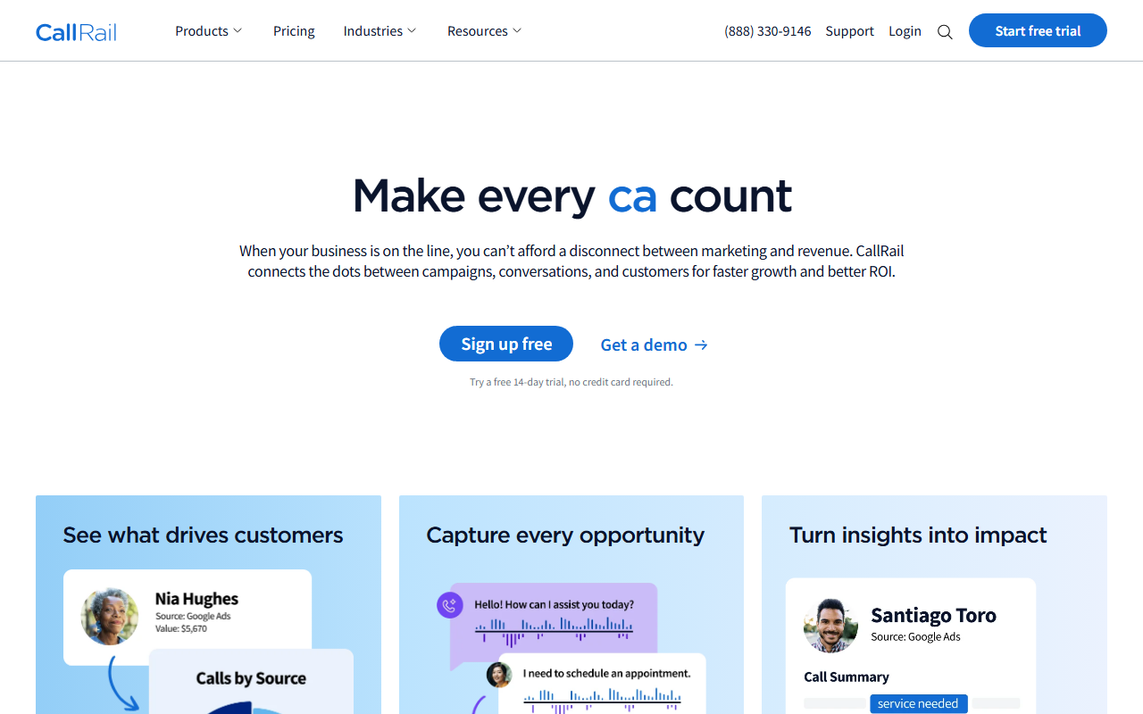 Screenshot of the CallRail homepage captured for this beginner writeup