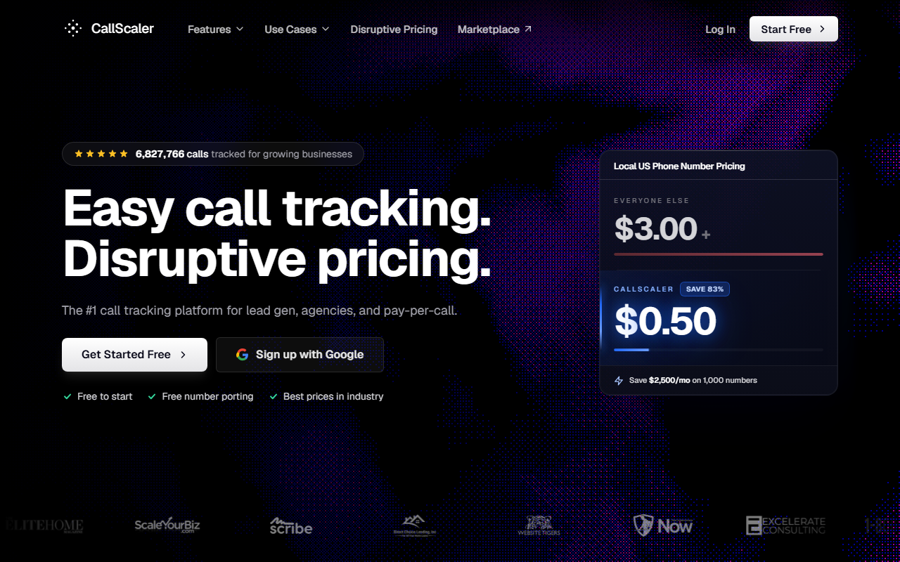 Screenshot of the CallScaler homepage captured for this beginner writeup