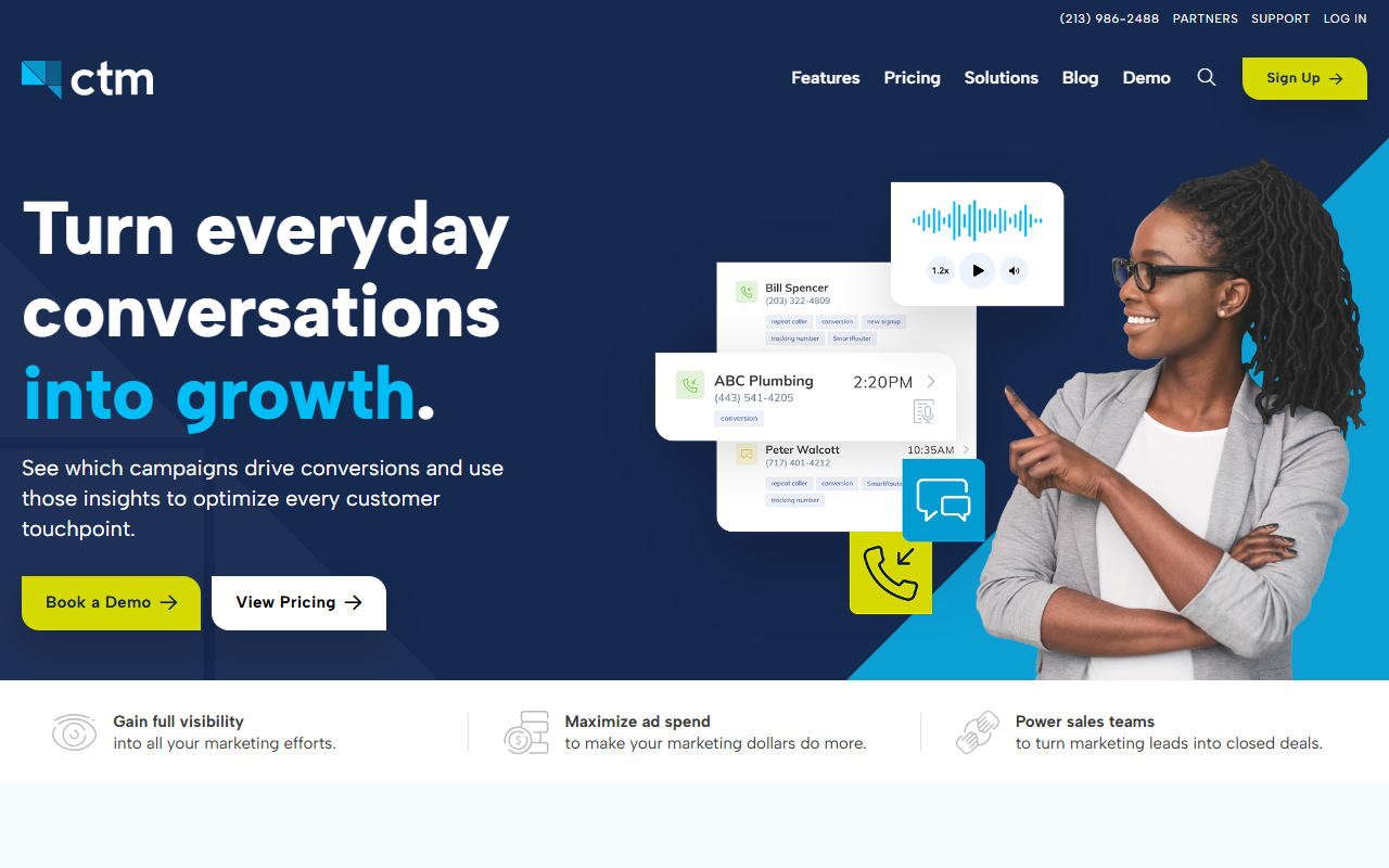Screenshot of the CallTrackingMetrics homepage captured for this beginner writeup